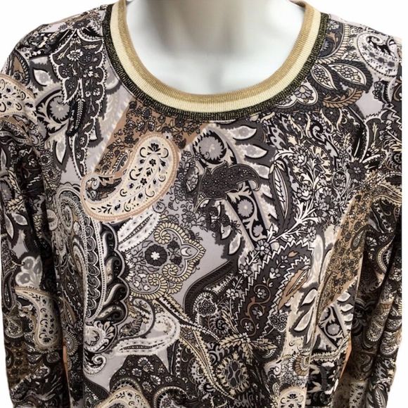 Prelude Paisley Pattern Metallic Speckled Stripe Knit Crew Neck Cuff Shift Dress - Picture 6 of 9